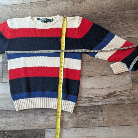 Vintage Polo by Ralph Lauren Men's Striped Sweater - Red, Blue, White - Picture 7 of 7